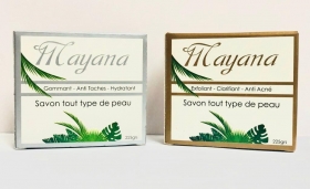 Savon Mayana Ce savon naturel prend soin de votre peau. Il la rend éclatante en éliminant les impuretés tout en l