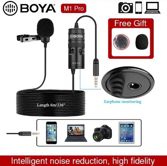 Micro cravate  Boya M1-  3.5mm audio enregistrement video cravate microphone enregistrement 6M clip au micro pour iphone android appareil photo reflex numerique