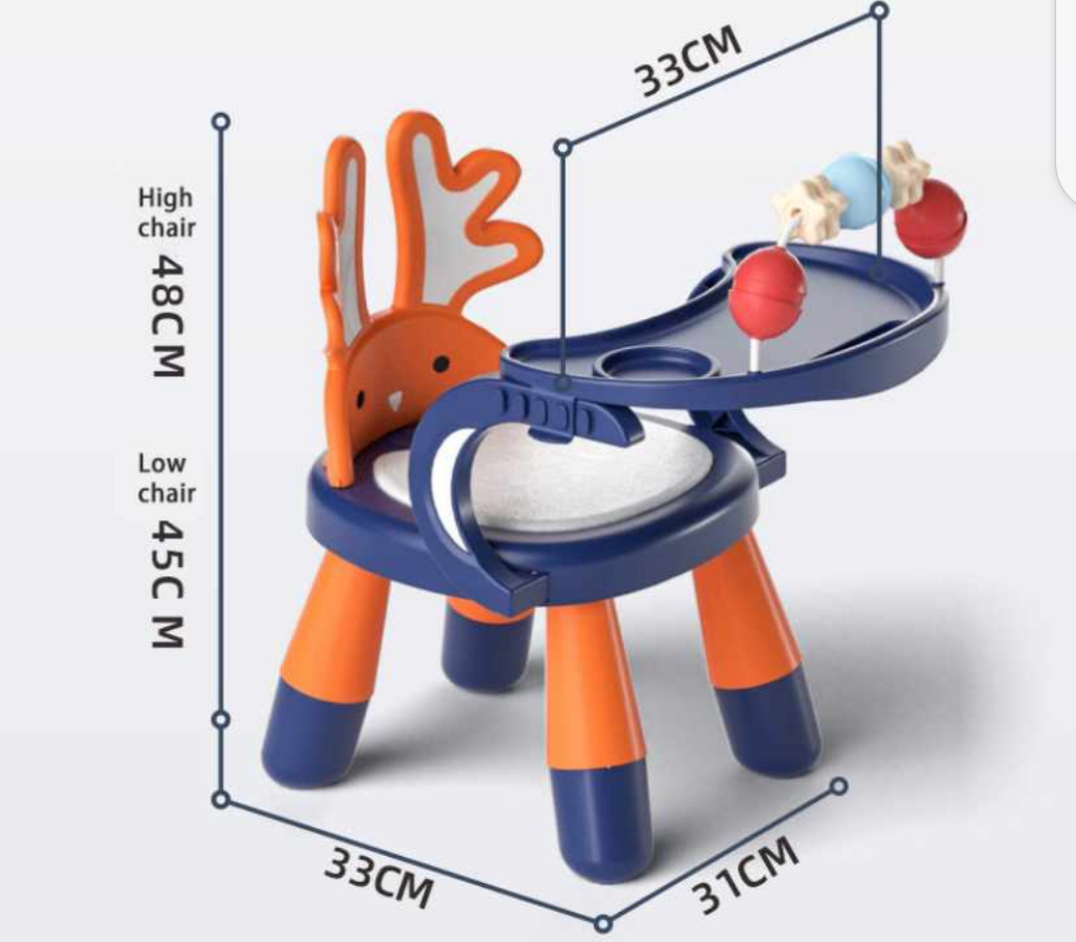CHAISE CERF POUR ENFANT  Une chaise évolutive 3 en 1, en matériau inoffensif. Un design et des couleurs ludiques.
