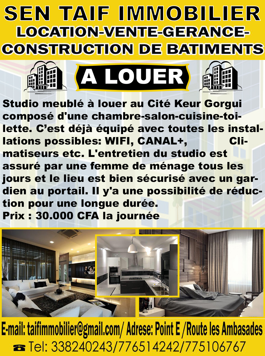 STUDIO A  LOUER Studio meublé à louer au Cité Keur Gorgui composé d