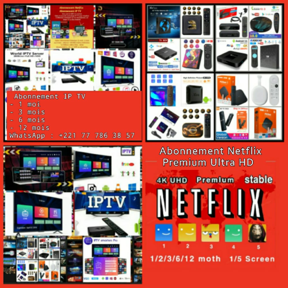 Abonnement IPTV 12 mois et Abonnement Netflix- Vente de Box TV Android *All in One Premium Services* 
*(A.i.O P.S)*

 ➡️ *Abonnement IPTV*⬅️
➡️ *Abonnement Netflix*⬅️

