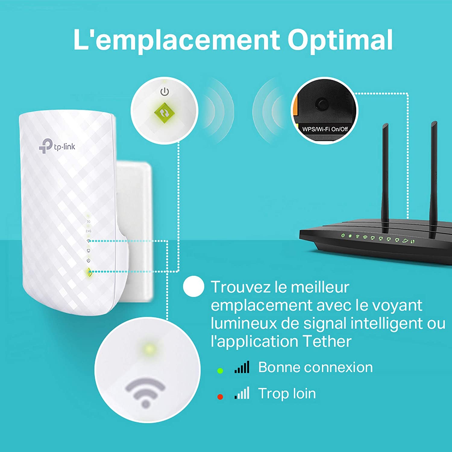 TP-Link Répéteur WiFi(RE200), Amplificateur WiFi AC750, WiFi Extender, WiFi Booster, 1 Port Ethernet, Couvre Jusqu
