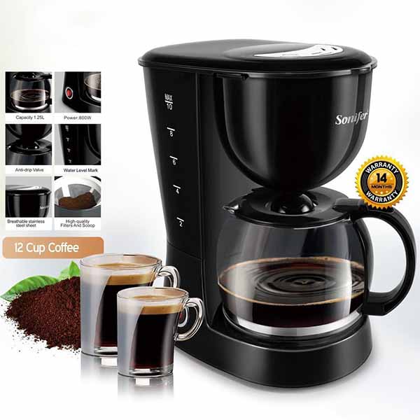 Machine à café 1,5L SONIFER Machine à café 1,25 L,  marque Sonifer, peut servir jusqu’à 12 tasses de café.
Livraison rapide partout au Sénégal.
