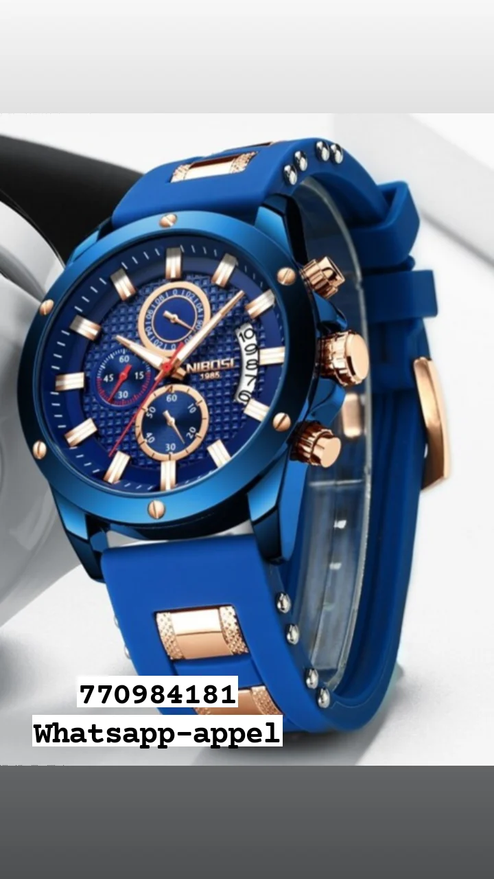 Vente montre de qualité La Nibosi bleue en acier et silicone inoxydable et résistante à l