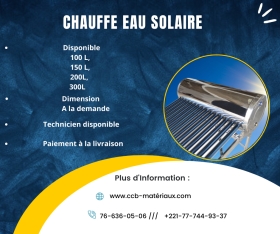 chauffe-eau solaire  Bonjour, nous mettons à votre disposition des chauffe eau solaire de divers capacités. Contactez nous au 766360506 ou au777449337 (disponible sur WhatsApp aussi) et 
faites vous livrer gratuitement partout sur  Dakar 
