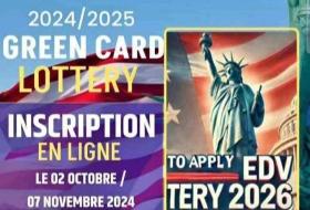 Inscription de la Loterie Geen Card du 02 octobre au 05 Novembre 2024 Inscrivez-vous à la loterie américaine et obtenez votre Green Card. 
C