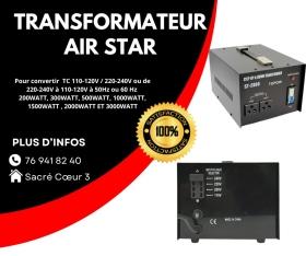 TRANSFORMATEUR AIR STAR DIPONIBLE AU SENEGAL Chers clients, Best continental vous propose des TRANSFORMATEURS AIR STAR de tension CA élévateur et abaisseur facile pour convertir de 110-120V à 220-240V ou de 220-240V à 110-120V à 50Hz ou 60 Hz et pour protéger tous vos appareils
#ALAUNE #followers #toutlemonde
contacter nous au:
TRANSFORMATEUR AIR STAR 200WATT : 35.000 FCFA
TRANSFORMATEUR AIR STAR 300WATT : 40.000FCFA
-TRANSFORMATEUR AIR STAR 500WATT : 45.000 FCFA
TRANSFORMATEUR AIR STAR 1000WATT : 57.500 FCFA
  