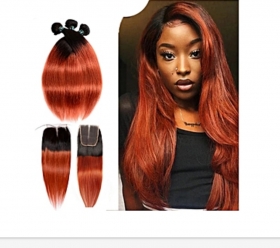 Cheveux Cheveux naturelle de 3 trames +closure remy noir ombre orange prix exceptionnelle  a seulement 52500