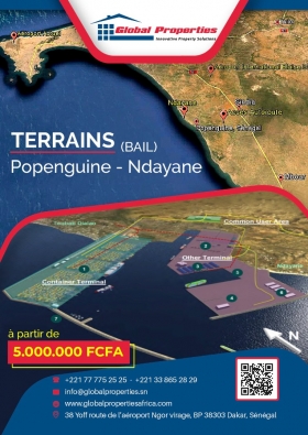 Terrain à vendre à 1km du futur port de Ndayanne  le projet est un lotissement de 43 ha qui se fera par phase actuellement nous en sommes à la 2eme phase avec des parcelles de 150m2 avec TITRE BAIL situé dans la région de Thiès sur la commune de POPENGUINE NDAYANE accessible par la sortie 14 de l