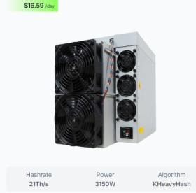 Bitmain Antminer KS5 Pro 21Th 3150W KHeavyHash Antminer Model Antminer KS5 Pro (21Th) from Bitmain mining KHeavyHash algorithm with a maximum hashrate of 21Th/s for a power consumption of 3150W.

Telegram : Guangdongtechie