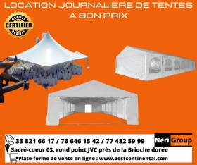 LOCATION JOURNALIERE DE TENTES ET BÂCHES A DAKAR 04  Des tentes et bâches de qualité pour vos événements (fêtes, mariage, foires, expositions et autres) :
- Bâches (4/5 à 40.000 f, 8/5 à 45.000 f, 12/7 à 85.000 f);
- Stands (3x3 à 35.000 f, 5x5 à 80.000 f,) ;
NB : POUR LA LOCATION DE BÂCHES ET TENTES, VEUILLEZ 
DEMANDER UN DEVIS, MERCI !!!!
LIVRAISON A VOS FRAIS !!!
