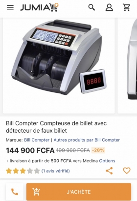 Machine Compteuse d’argent Ces machines coûtent 145.000Fcfa dans le marché et moi je les vends juste à 125.000Fcfa