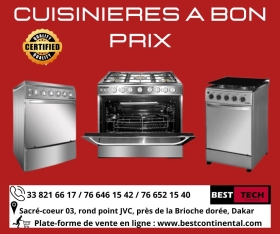 CUISINIERES A BON PRIX Chers, client, Best continental vous propose des CUISINIERES en inox de bonne qualité pour une cuisson précise et rapide de vos différentes cuisines. 
Profité de la promo du moment. https://best-continental.com/product-category/cuisinieres/

• -Plaque de cuisson Smart Technology 3 FEUX STC-6780 à 35 000 FCFA 
• -Cuisinière 05 feux ENDURO à 305 000 FCFA
• -Cuisinière 4 feux ASTECH à 115 000 FCFA