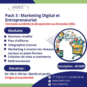 Formation en Marketing Digital et Entrepreneuriat Formation accélérée du 06 Septembre au 04 Octobre 2024
Modules
Business modèle
Plan d