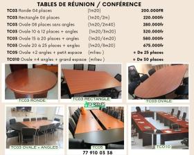 Tables de réunion no20 Des Tables de réunion simples en en bois, neuves de 1ère, qualité supérieure et importés. Disponibles en plusieurs design et dimension. À partir de 200milles. Le prix varie selon la dimension et le modèle.

Livraison + Montage GRATUITS partout dans la ville de Dakar.

Contactez-nous ! Pur plus d