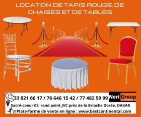 Location chaises, tables et tapis rouge