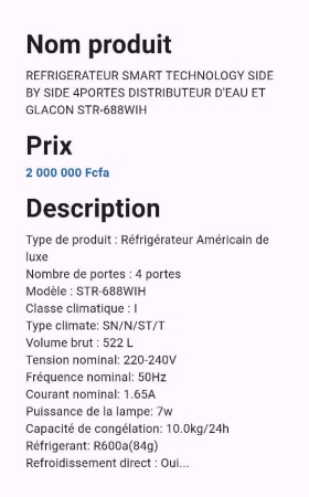 Réfrigérateur SMART TECHNOLOGY Réfrigérateur SMART TECHNOLOGY de 4 portes avec Distributeur d