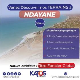 KATOS CONSULTING EST UNE ENTREPRISE IMMOBILIERE LEADER DANS LE SECTEUR DU BTP AU SENEGAL Nous vous proposons une vente flash de trois de nos terrains de notre site à ndayane extension. Ce sont des parcelles de 300m2, titre foncier global comme nature juridique et avec un prix très abordable et très accessible.
Ce sont des parcelles sous angles et doubles façade, très bien positionnées. 
Le site est déjà habité, bien loti, viabilisé, non inondable, assainie, électrifié, non loin de la mer et du nouveau port de ndayane. 
C