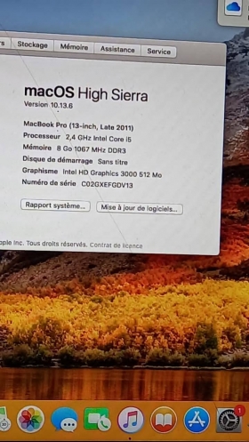 MacBook PRO Core i5 Macbook pro 2012 
processeur 2.4GHz 
Core i5 
DDR3 
disque 500giga