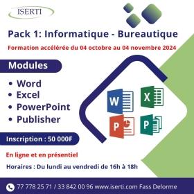 Formation en Informatique Bureautique Formation accélérée du 04 Octobre au 04 Novembre 2024
Modules
Word
Excel
Powerpoint
Publisher
En ligne et en présentiel
Du Lundi au Vendredi de 16h à 18h