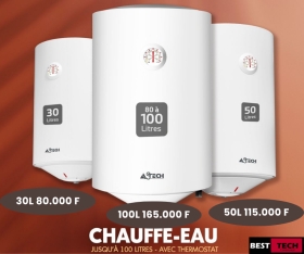 CHAUFFE EAU ELECTRIQUE  CHAUFFE EAU ELECTRIQUE 

Des Chauffes eau électrique ASTECH avec thermostat de très bonne qualité disponible à des prix promotionnel.

Contacter nous 

-30L: 80.000 f
-50L: 115.000 f
-80L: 165.000 f
----------------------------------------------------------------------------------------------------------------------------------------------------