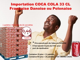 Coca Cola 33 Cl par container inportation depuis port Valencia Espagne