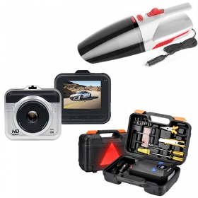 Pack Accessoires Auto Un Pack Accessoires Auto composé de :

- Une dashcam Z10 Full HD 1080P

- Un aspirateur pour voiture

- Une valise avec un gonfleur pneu numérique et des outils de réparation pour pneu