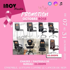 Fauteuils et Chaises de Bureaux promo octobre rose23 SPÉCIALE PROMO OCTOBRE ROSE
Des Fauteuils et chaises de bureau ergonomique et en similicuir, neufs de 1ère, qualité supérieure et importés. Disponibles en plusieurs design et modèle. À partir de 23.000fr. Le prix varie selon le nombre de chaises et le modèle.

Possibilité de Livraison + Montage GRATUITS partout dans la ville de Dakar.

Contactez-nous ! Pur plus d