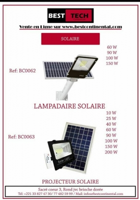 Projecteurs solaires à vendre - Projecteurs solaires 25 watt avec détecteur de mouvement à 35.000 Fcfa ;

-Projecteurs solaires 50 watt à 42.500 Fcfa ;

-Projecteurs solaires 60 watt à 47.500 Fcfa ;

-Projecteurs solaires 65 watt à 60.000 Fcfa ;

-Projecteurs solaires 100 watt avec détecteur de mouvements à 55.000 Fcfa ;

-Projecteurs solaires 120 watt à 60.000 Fcfa ;

-Projecteurs solaires 150 watt à 75.000 Fcfa ;

-Projecteurs solaires 200 watt avec détecteur de mouvements à 85.000 Fcfa ;

-Projecteurs solaires petit model avec détecteur de mouvements à 7.500 Fcfa ;

-Projecteurs solaires avec détecteur de mouvements à 15.000 Fcfa ;

-Projecteurs solaires 300 watt à 97.500 Fcfa ;
GARANTIE
LIVRAISON PARTOUT A DAKAR

