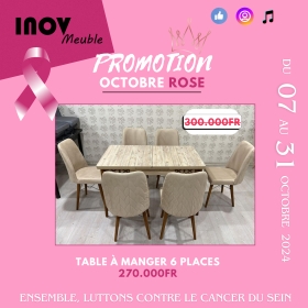 Tables à manger 06 places promo octobre rose23 Profitez de la Spéciale Promo OCTOBRE ROSE

Des tables à manger 6 places toutes neuves Qualité supérieure et importées. Le prix varie selon le modèle.

Possibilité de Livraison + Montage GRATUITS dans la ville de Dakar.

Contactez-nous pour plus d