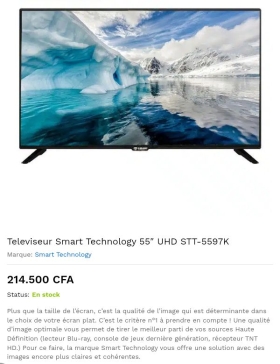 Vente de téléviseurs toutes marques Téléviseur Smart technology 55 pouces UHD
SMART TV 
