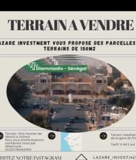 Terrains à vendre à Diamniadio  DIAMNIADIO.  PARCELLES DE TERRAINS A VENDRE. Lazare investment dispose de 395 parcelles de terrain avec titre de foncier individuel, les surfaces  varient entre 150m2 et 273m2. Ils sont situés à Diamniadio, à 10mn en transport de la Gare Ter. Terrains viabilisés avec accès à l’eau et l’électricité . Les terrains sont des titres fonciers individuels qui assurent une acquisition en toute tranquillité d’esprit devant un notaire. Tarif 11millions pour une parcelle de 150m2. Pour de plus amples informations ou une  planification de visite des terrains vous pouvez visite notre site web : https://www.lazare-investment.com/offres-immobilieres/