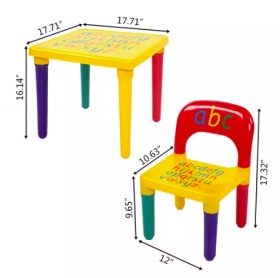 TABLE CHAISE ALPHABET Table chaise imprimée alphabet en plastique certifié, au design et couleurs ludiques, pratique a la maison ou a la maternelle pour enfant de 18 mois et plus.