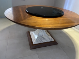 Table rotation bois et marbre