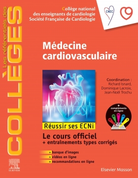 PDF - Médecine cardio-vasculaire: Réussir les ECNi     - L21 Le référentiel des Collèges de cardiologie (2e édition) a été rédigé par les membres du Collège national des enseignants de cardiologie (CNEC) et de la Société française de cardiologie (SFC). Comme attendu, il aborde les connaissances fondamentales de cette discipline, conformément au nouveau format des ECN. Un tableau de correspondances entre l’ancien et le nouveau programme de DFASM permet d’apprécier les changements intervenus dans la spécialité.
Cette 2e édition bénéficie d’une complète actualisation des données et s’enrichit des items de médecine vasculaire. Elle profite d’une nouvelle maquette sobre en deux couleurs qui améliore la lisibilité malgré la densité des paragraphes. L’accès à de nombreuses images et vidéos en ligne grâce à des flashcodes compense la relative pauvreté de l’iconographie imprimée et permet une meilleure compréhension de certains chapitres.
Chaque chapitre comprend deux parties : « Connaissances » et « Entrainement ».
La partie « Connaissances » aborde tous les items pour lesquels la cardiologie est concernée et commence invariablement par un rappel des objectifs pédagogiques.
La partie « Entraînement » propose des questions isolées corrigées, des cas cliniques commentés et des QCM/QROC qui permettent de tester ses acquis.