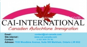 RECRUTEMENT POUR UN EMPLOI AU SEIN DE LA CAI - CANADA  
Canadien Autochtone Immigration
7030 Woodbine Avenue, 
Suite 500Markham, 
Ontario L3R 6G2 Canada
Téléphone: + 16138007840
Courriel : contact@cai-canada.com
Site Web: www.cai-canada.com


Cher Internautes, 

Vous êtes professionnel d