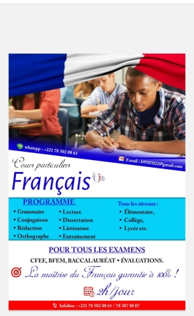 Cours particuliers en français année scolaire ou vacances.