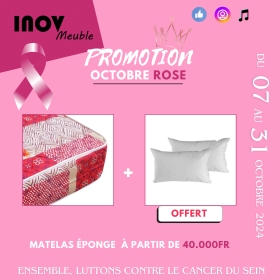 Matelas éponge Promo Octobre Rose12 Spéciale Promo OCTOBRE ROSE

Des matelas éponges houssés de 1, 2 et 3 places diponibles en plusieurs épaisseurs + Oreillers OFFERTS. À partir de 35.000fr. Le prix varie selon le nombre de places et l