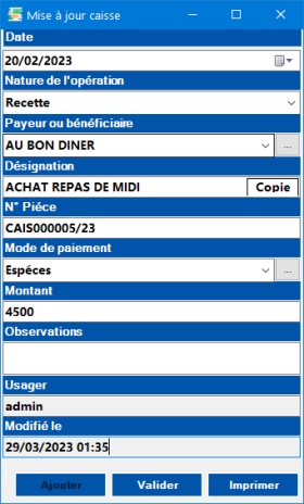 GAISCAISSE Gestion de caisse GESCAISSE permet de gérer la caisse de votre entreprise avec contrôle journalier de caisse et des notifications par mail, sms ou systéme. Des états concis vous sont proposés.